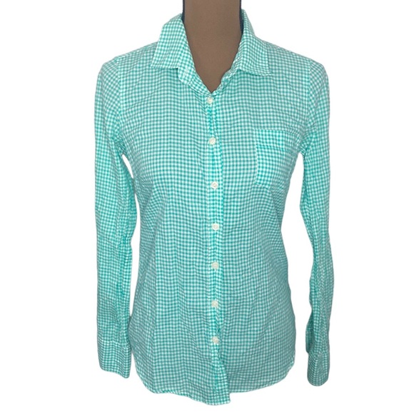 J Crew factory Gingham button down shirt green and white size XS - Picture 1 of 14